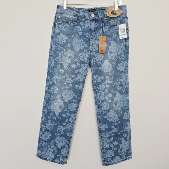 NWT Curve Appeal High Rise Straight Leg Jeans Size 8 Floral - Picture 1 of 9